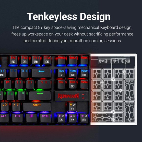 Redragon K552 Mechanical Gaming Keyboard Rainbow LED Backlit Wired NEW - Picture 2 of 4